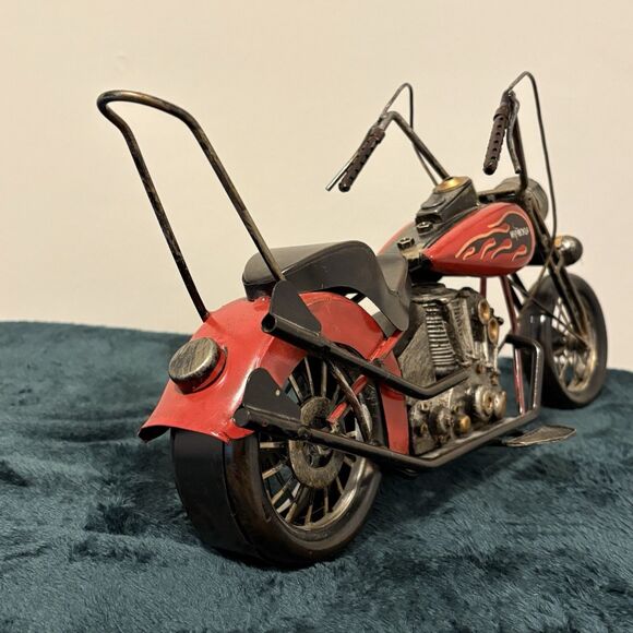 Vintage Retro Style Tin Metal Model Red Chopper Motorcycle Decor - Picture 10 of 14